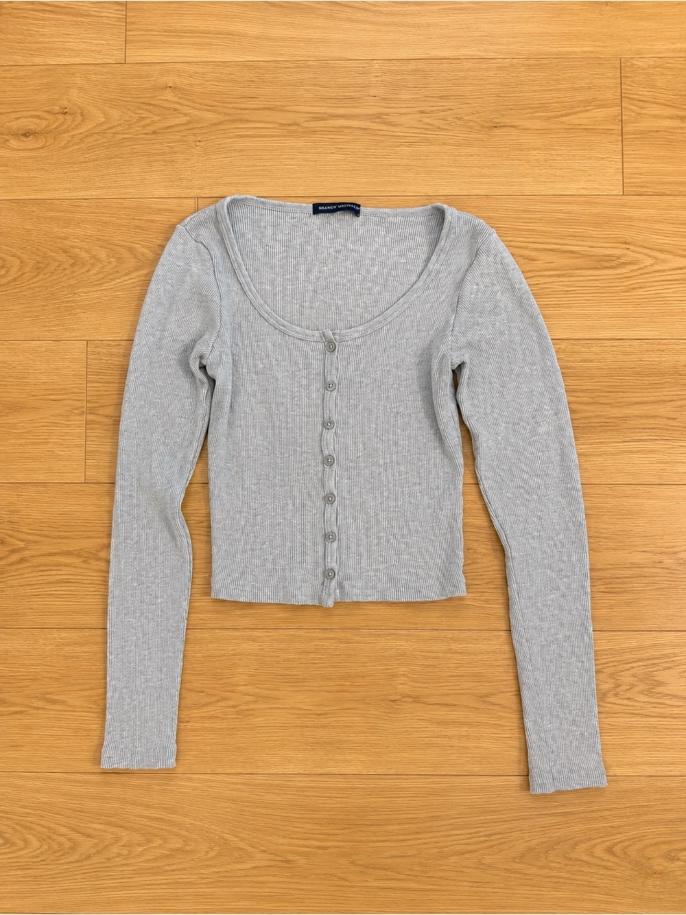 Brandy Melville Light Gray Ribbed Button-Front V-Neck Sweater